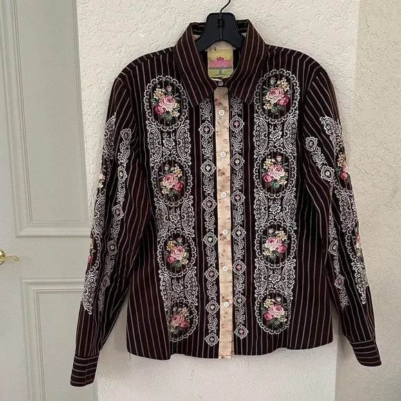 Floral Embroidered Brown Blouse - Picture 2 of 15